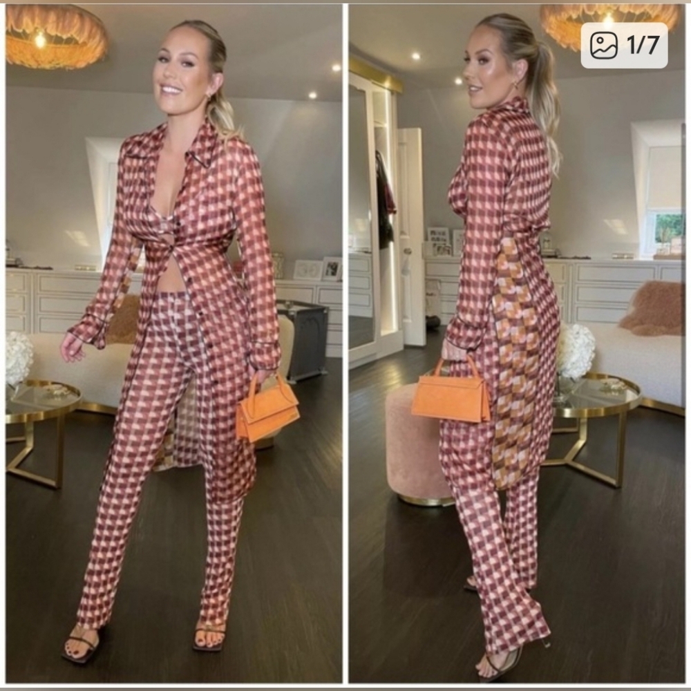 Zara Brown and Cream Checkered Women's Jumpsuit - Picture 4 of 10